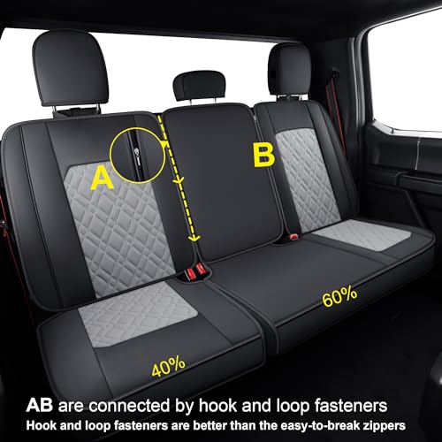 Image of LUCKYMAN CLUB F150 Full-Set Seat Covers J03-Q3 with Waterproof Faux Leather, Fit 2015-2026 Ford F150 and 2017-2026 F250 F350 F450 (Full Set, Black-Gray)