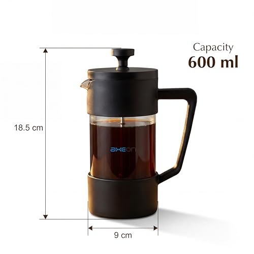 Image of AXEON French Press Coffee & Tea Maker 600ml | Double Walled Borosilicate Glass with 304 Stainless Steel Build | Triple Layer Filtration | Heat Resistant, Rust-Free, Dishwasher Safe | Hot & Cold Brew