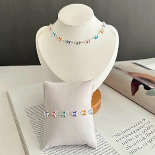 Colar e Pulseira Borboleta Colorida em Prata 925 Antialérgica