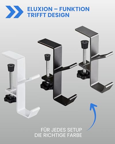 ELUXION Tischhalterung mit Doppelhaken I Klemmhalterung aus eloxiertem Aluminium für Taschen, Rucksäcke, Jacken & Kopfhörer I Schreibtischhaken für Homeoffice, Büro & Gaming Setup I anthrazit