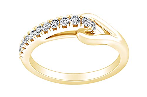 AFFY Round Shape Sparkling White Cubic Zirconia Fashion Promise Engagement Ring 14k Yellow Gold Over Sterling Silver Ring Size-7.5