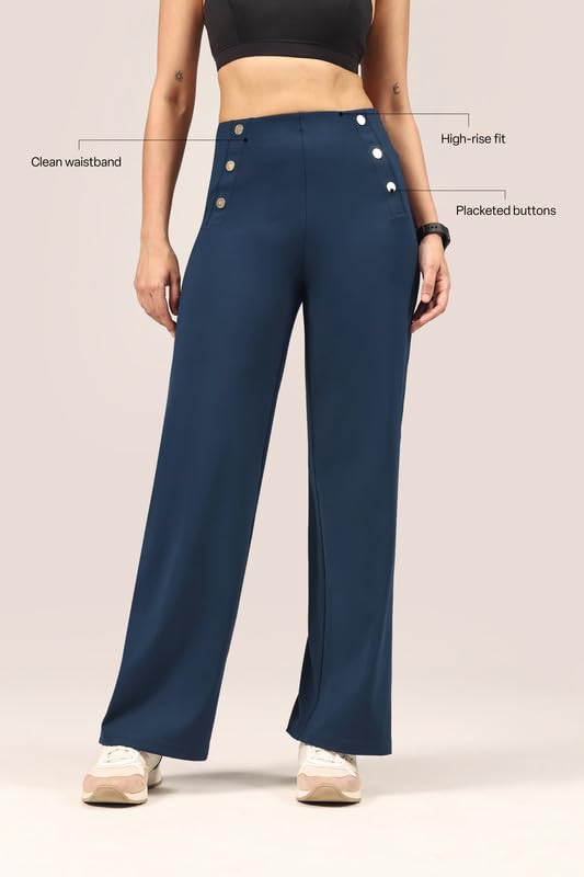Image of BlissClub Womens Ultimate Sailor Pants- Regular High-Rise Straight-Leg Pants Soft Stretchy Fit Back Pockets Smart Casual & Everyday Wear (for Women Upto 5'4)