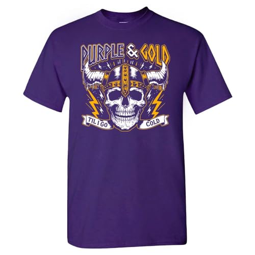 Purple & Gold Til I Go Cold Mens Skull T-Shirt for Minnesota Fans (Purple Shirt XL)