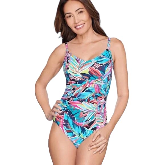 Aqua Green Women's UPF 50 Shirred V-Neck One Piece Swimsuit -