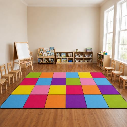 Booooom Jackson Classroom Rug - 6'5''x 9'8'' Sweet Macaron Seating Preschool Classroom Carpet, Non-Slip & No-Trip Edges, Vibrant Colors for Kids Playroom Floor Mat - image 1