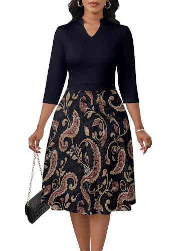 Image of PinkPatty Women's Casual A-line Midi Dresses 3 /4 Sleeve V Neck Fit and Flare Dress with Pockets