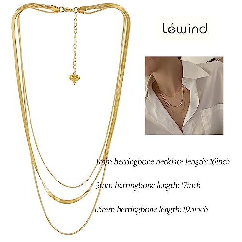 Léwind Herringbone Chain Layered Necklace, 18K Gold/Silver Plated Snake Chain Long Choker Necklace Dainty Chain Gold Layered Necklaces For Women Girls Trendy Gold Jewelry Gifts…… #TOP3