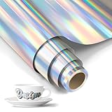 Likcut Holographic Silver Permanent Vinyl - 12" x 6 FT Holographic Adhesive Vinyl Roll Compatible with Cricut Machines, Silhouette Cameo for DIY Home Decor, Commercial, Decals and Signs