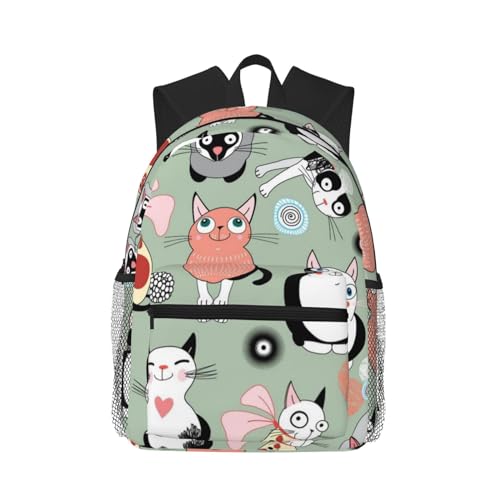 Sac d'école ordinateur portable noir et sac à dos voyage léger avec motifs chats mignons