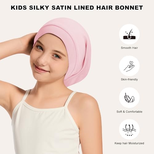 Kids Bonnets for Girls Boys Adjustable Double-Layer Sleep Cap Slouchy Beanie Hat for Curly Hair3
