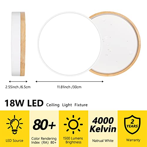 Violoemi Modern Wood Flush Mount Ceiling Light, Round White Led Ceiling Light, Kitchen Light Fixtures, Non-Dimmable Close To Ceiling Light Fixture For Hallway Laundry Room Office Bedroom (11.81) #TOP3