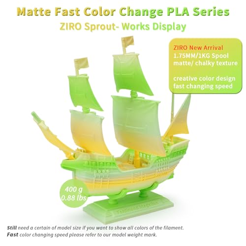 Image of ZIRO Fast Color Changing Filament, Matte Multi Colors 3D Printer Filament, Rainbow PLA Materia, Dimensional Accuracy + /-0.03mm, 1KG / 2.2lbs Spool, Fit Most FDM 3D Printer, Sprout