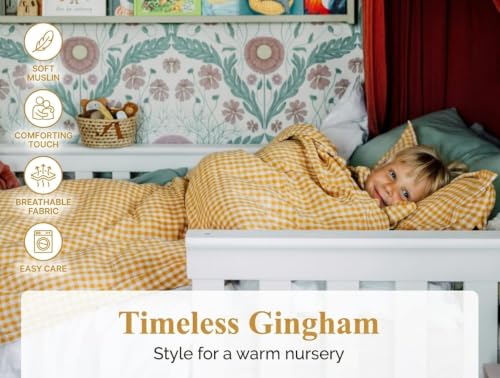 Image of TISU Toddler Crib Duvet Cover Sized 47 x 59 inch Gingham Patterned Soft Muslin Double Gauze Bedding Boy Girl Nursery Kids Sheet Bedsheets (Mustard Gingham /Toddler)