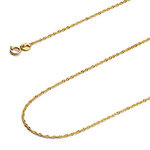 14k REAL Yellow Gold Solid 1mm Singapore Chain Necklace with Spring Ring Clasp - 16"2
