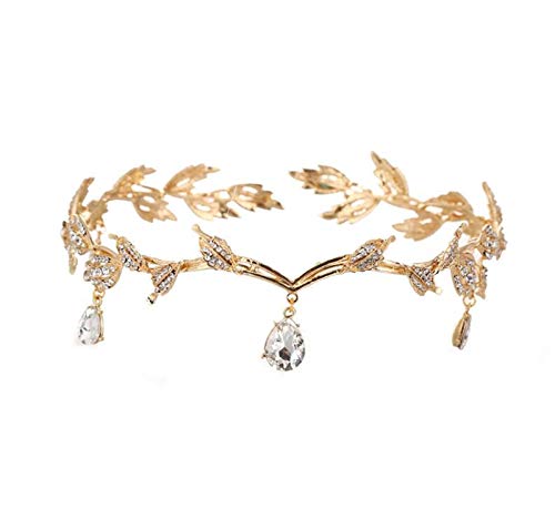 Wiipu Elegant Rhinestone Leaf Wedding Headpiece Headband Bridal Tiara Crown(B630) (Gold)