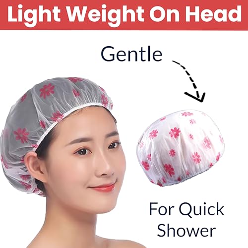 Image of TEMPERIA (3 Pcs) Shower Cap for Women & Men - Reusable, Hair Mask Head Cover Bathing Caps - Waterproof, Elastic Free-Size - for Spa, Salon & Bathroom - Lightweight & Comfortable (Random Colors)