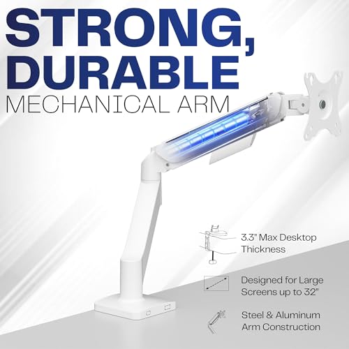 Image of VIVO Single Monitor Stand, Fully Adjustable Arm for 17 to 32 inch Screen, Mechanical Articulating Desk Mount, Gaming and Office Setups, VESA 75x75, 100x100, Max 19.8 lbs, Classic, White, STAND-V001OW