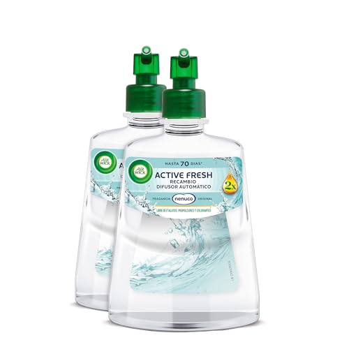 Air Wick Active Fresh Spray Automatico Sin Aerosol - 2 Recambios de ambientador para casa con Aroma a Nenuco