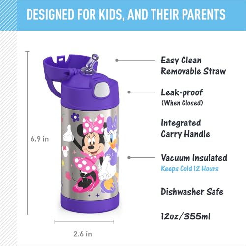 Image of THERMOS FUNTAINER 12 Ounce Stainless Steel Vacuum Insulated Water Bottle with Lid, MINNIE MOUSE