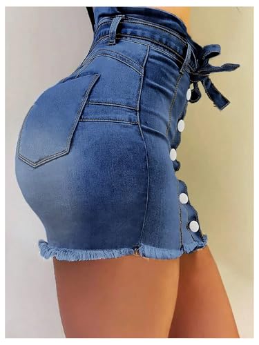 SOLY HUX Women's Button Down Bodycon Denim Skirt Tie Front Bow High Waisted Mini Jean Skirts4