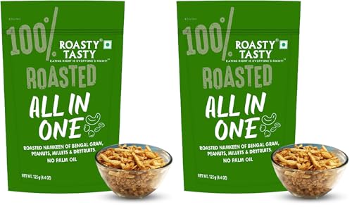Image of Roasty Tasty All in One | No Onion No Garlic Roasted Namkeen Mix | Healthy Indian Snack with Peanuts, Millets, Dry Fruits 125g x 6 Packs