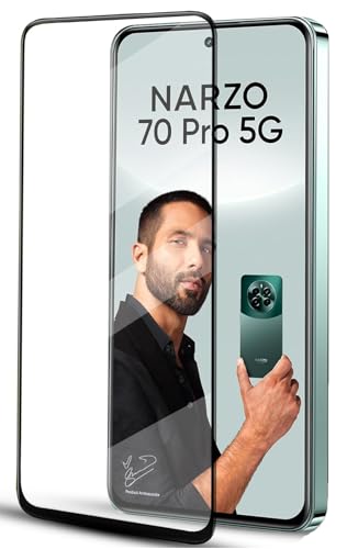 Image of SENBUN Tempered Glass Screen Protector Compatible for Realme Narzo 70, Narzo 70 Pro with Edge to Edge Coverage and Easy Installation Kit, Pack of 1, Black