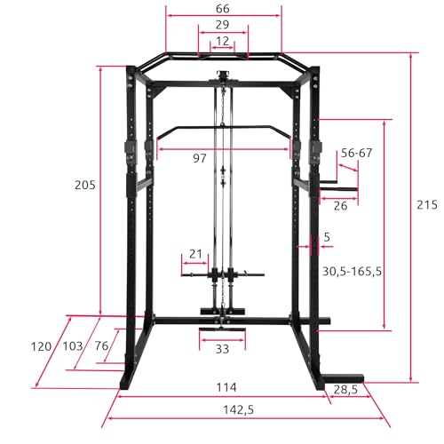 tectake® Kraftstation, mit Latzugmaschine, Fitnessstation, Power Rack, Power Cage, Klimmzugstange,...