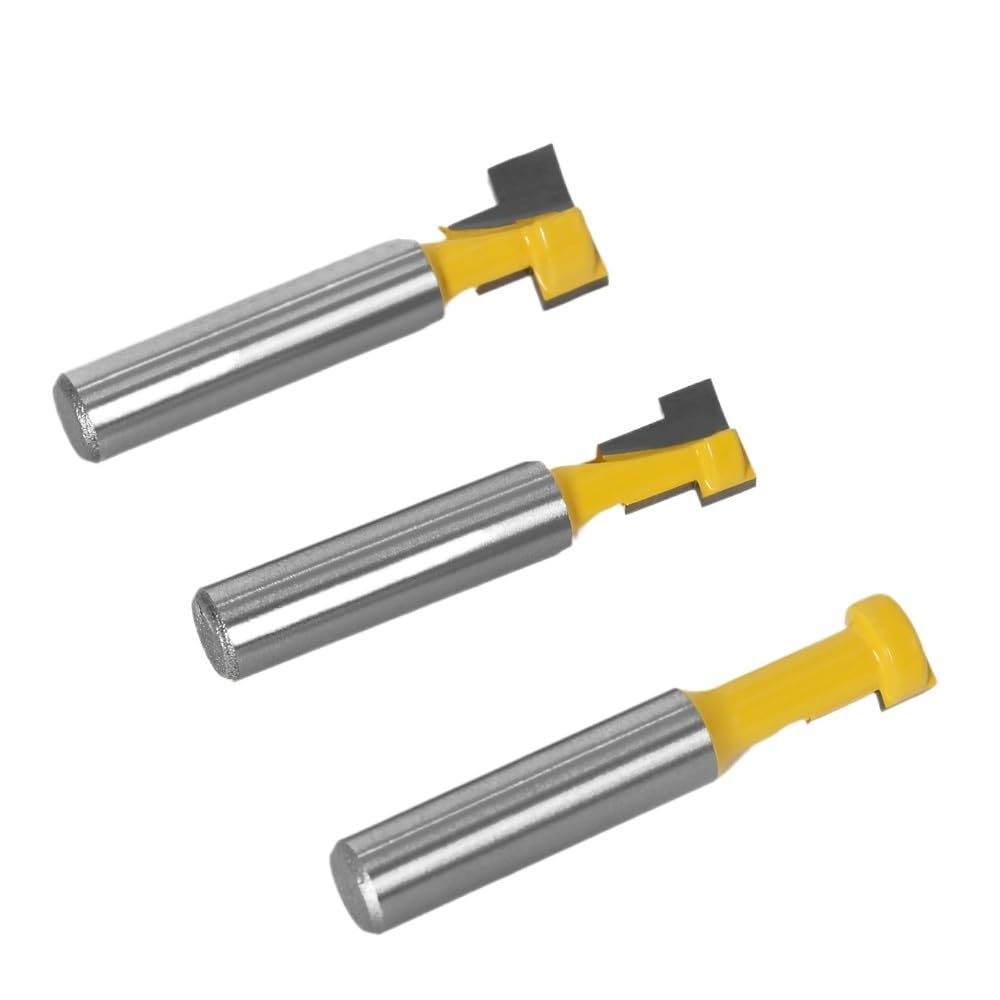 Ptrecniok One Color T-Slot Milling Cutter， T-Slot Milling Cutter 8Mm Shank, Wood Groove Router Bit, Yellow Keyhole Slot Bits 3Pcs