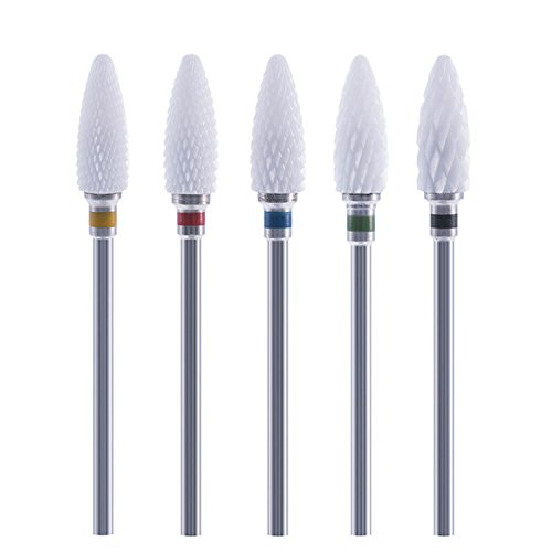 3/32" Ceramic Nail Drill Bits Set Pro Coarse Medium Fine Grit Manicure Drill Bits With Brush Bits Electric Nail File Ceramic Needle Top 5 Pcs (Grit: Extra Fine+Fine+Medium+Coarse+Extra Coarse) #TOP2