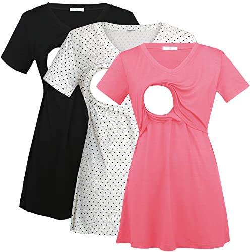 Image of Bearsland Womens 3 Packs V Neck Nursing Tops Maternity Breastfeeding Tee Shirts