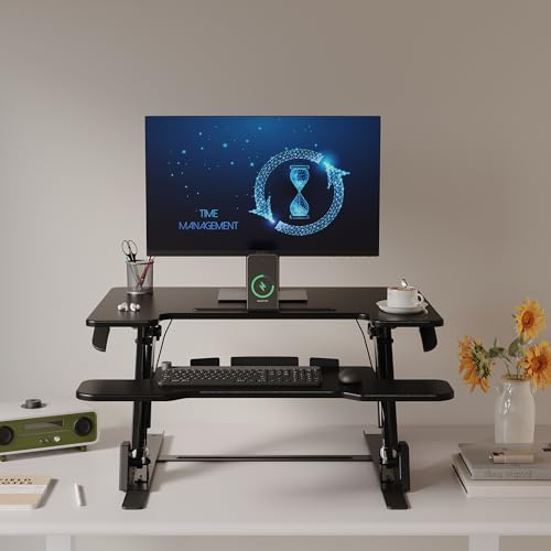 BONTEC BONTEC Stadig Dek Coverter, postazione di lavoro per computer a due livelli regolabile in altezza, portata di 15 kg, lunghezza totale 32 pollici - Immagine 1