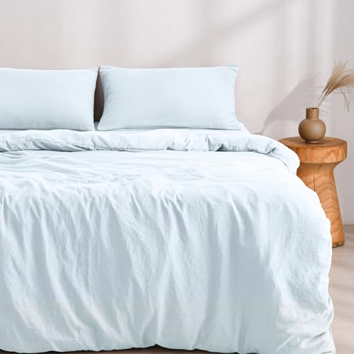 Dreamaker King Single Microfiber Quilt Cover Set, Ultra Soft Plush Pre Washed Microfibre Bedding, Duvet Cover & 1 Pillowcase, 2 Pieces, Ice Blue, King Single Bed