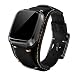 Produktbild Leotop Kompatibel mit Fitbit Versa/Versa 2/Versa Lite/Versa Special Edition Straps, Echtes Leder Uhrenarmband Cuff Ersatz Armbänder mit Edelstahlschließe für Männer Frauen (Schwarz)