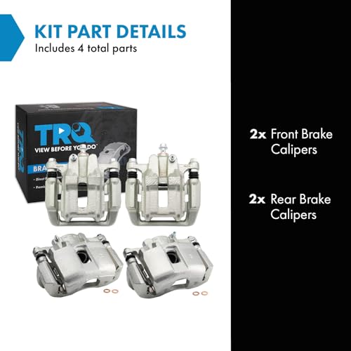 Image of TRQ Front and Rear Brake Caliper Set Zinc Coated Brackets Hardware Compatible with 2001-2003 Acura CL 1999-2008 Acura TL