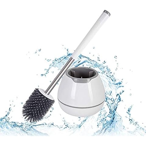 Yocada Toilet Bowl Brush and Holder Set Durable Soft Rubber Silicone Bristles Easy Remove Stain and Spot Bathroom Storage for Sturdy Deep Cleaning with Tweezers Cover