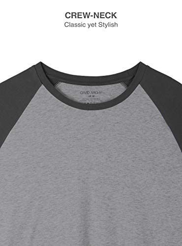 David Archy Men's Cotton Raglan Sleepwear Long Sleeve Top & Bottom Pajama Lounge Set (L, Dark Gray) #TOP2