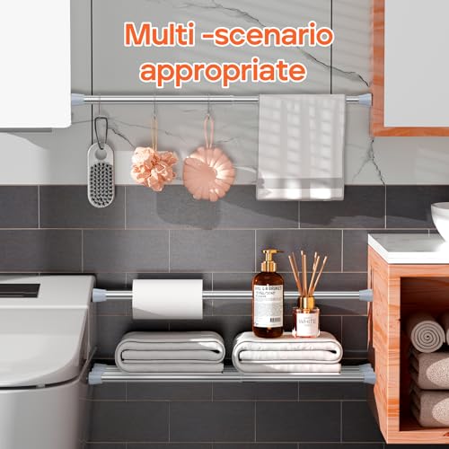 Image of AIZESI Silver 2pcs Adjustable Spring Curtain Rods 17 to 26 Inch, Extendable Spring Tension Rod No Drilling, Non-Slip Closet Rods Tension, Durable Hanging Rods