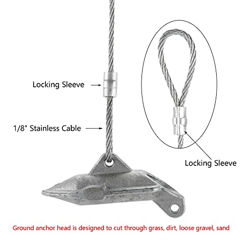 6 Pack Ground Earth Anchors - Easy Hook Anchor with 30 inch Long x 1/8" Cable, Ideal for Securing Shed, Fence, Green House, Swing Set and More.