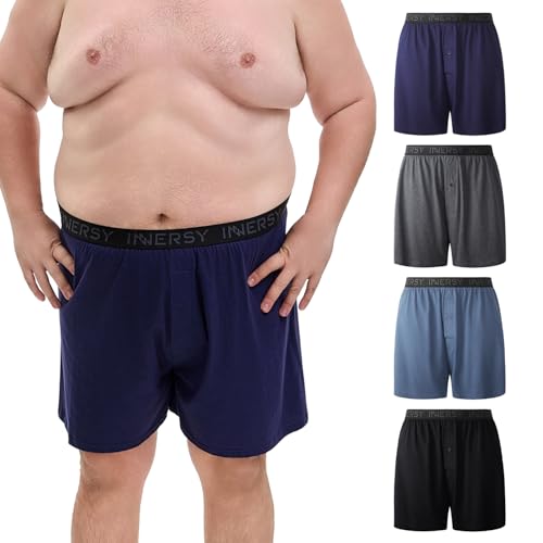 INNERSY Big and Tall Cotton Boxers for Men Moisture Wicking Loose Fit Underwear 4-Pack(Navy & Charcoal 4X)