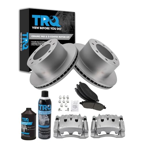 Image of TRQ Rear Brake Pad, Caliper, & Rotor Kit, with Chemical Kit Ceramic Premium G-Coated Compatible with 2006-2007 Ford F-250 Super Duty F-350 Super Duty