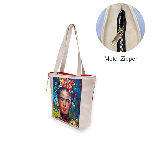 Image of Hand-Printed Tote Bag with Classical Design-Reusable, Zipper Closure For Women & Girls