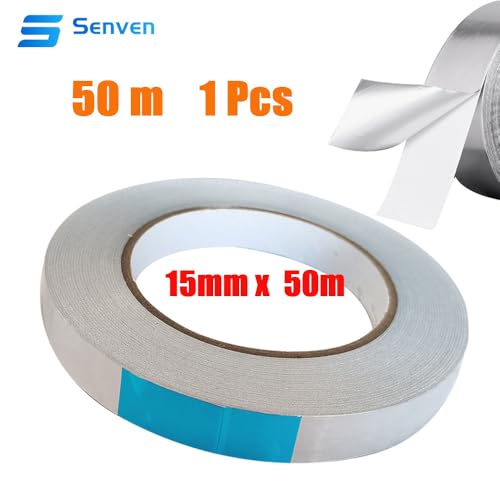 senvenelec 15mm x 50m Aluband Selbstklebend Alu-Klebeband, Hitzebeständiges Alu Klebeband, Geeignet zum Schützen, Abdecken, Dekoration, Isolieren und Reparieren - 1 Pcs.