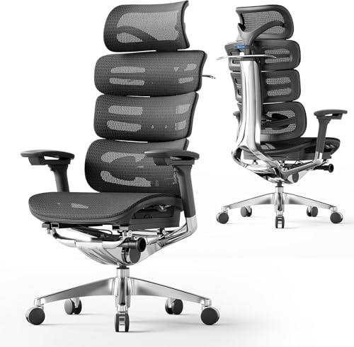OdinLake O2 Ergo Max 747 Ergonomic Office Chair, WireControl Recline, High Back Mesh 350lbs, 5-Level Backrest, Adjustable Lumbar, Aluminum Frame, 2D Headrest, Silent Wheels Optional Footrest