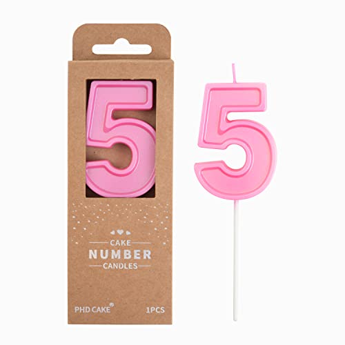 PHD CAKE 2.76 Inch Luxe Pink 5 Number Birthday Candles, Pink Number Candle, Cake Number Candles, Party Celebration