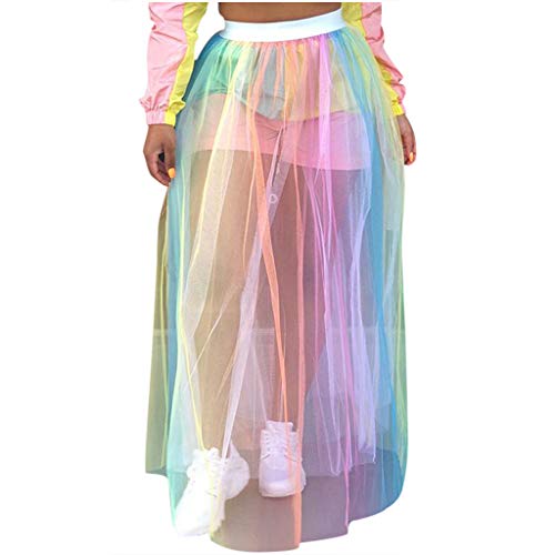 Preisvergleich Produktbild Junjie Mode Sommer Reizvoller Regenbogen-Druck Solide böhmische damenhemdkleid Ineinander greifen-Perspektive-beiläufiger Rock Mehrfarben