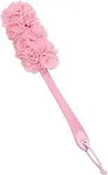 Esponja de Banho Esfoliante com Cabo Longo Antiderrapante - Limpeza Corporal e Alcance das Costas (Rosa)