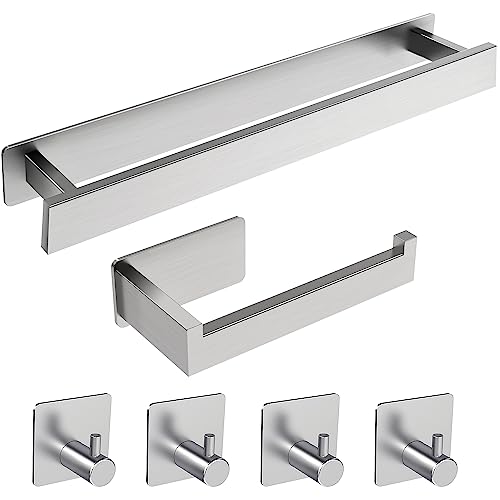 AIKER Portarrollos Papel Higienico,Versión Completa Toalleros De Baño Sin Taladro Soporte Papel Higienico Suite，Acero Inoxidable 304 Engrosado Toalleros De Baño con 4 Ganchos Accesorios Baño