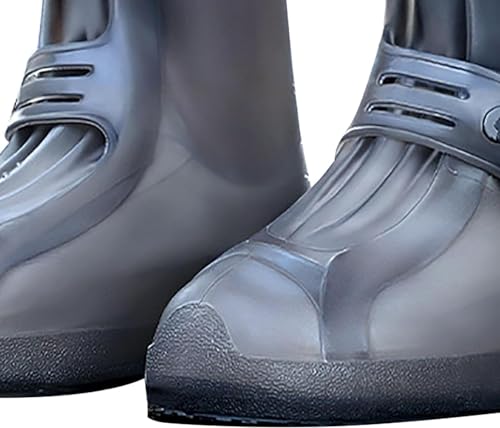 Image of Overshoes Protectors Shoe Covers Reusable Silicone Cover Shoes Rain Boots TPE Sole Wear-Resistant Shoe Cover for Rainy Season (Light Brown + Black (Light Transparent), M 34-36)