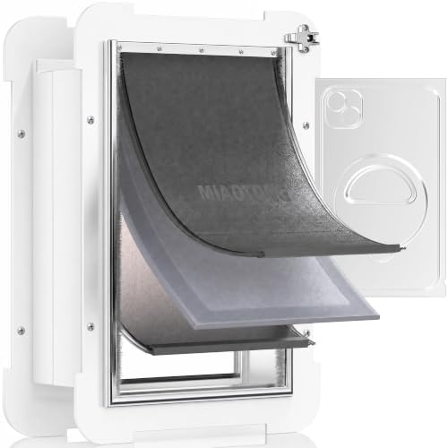 MIAOTONG 3-Flap Dog Door for Wall Energy-Efficient Insulated Pet Door for Wall Aluminum Lock Doggy Doors Steel Frame and Telescoping Tunnel Dog Doors(Pets Up to 100 Lb) -Large