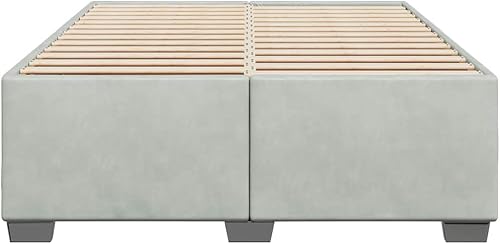 Miniatura 5 de Marco de cama Queen de terciopelo gris claro, base de cama moderna tapizada de perfil bajo con patas de plástico resistentes de 23.6 x 31.5 x 7.1